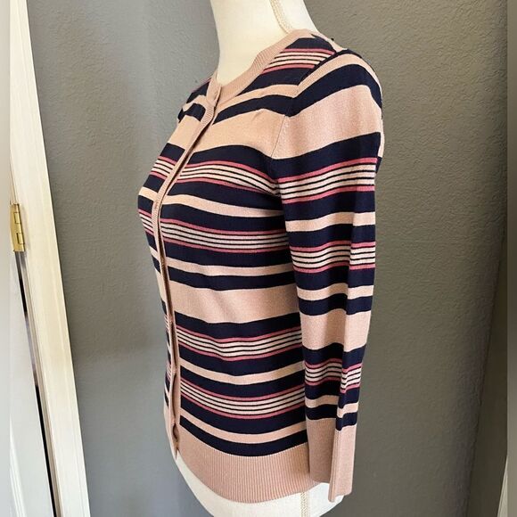 Halogen Striped Crewneck Cardigan  - Picture 8 of 11